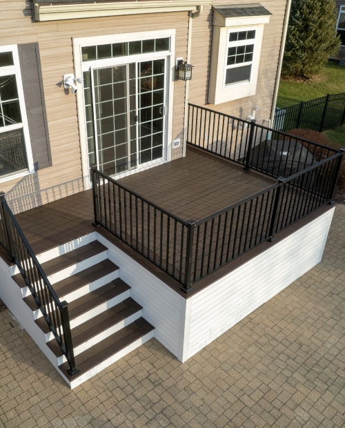 finished brown composite deck with storage