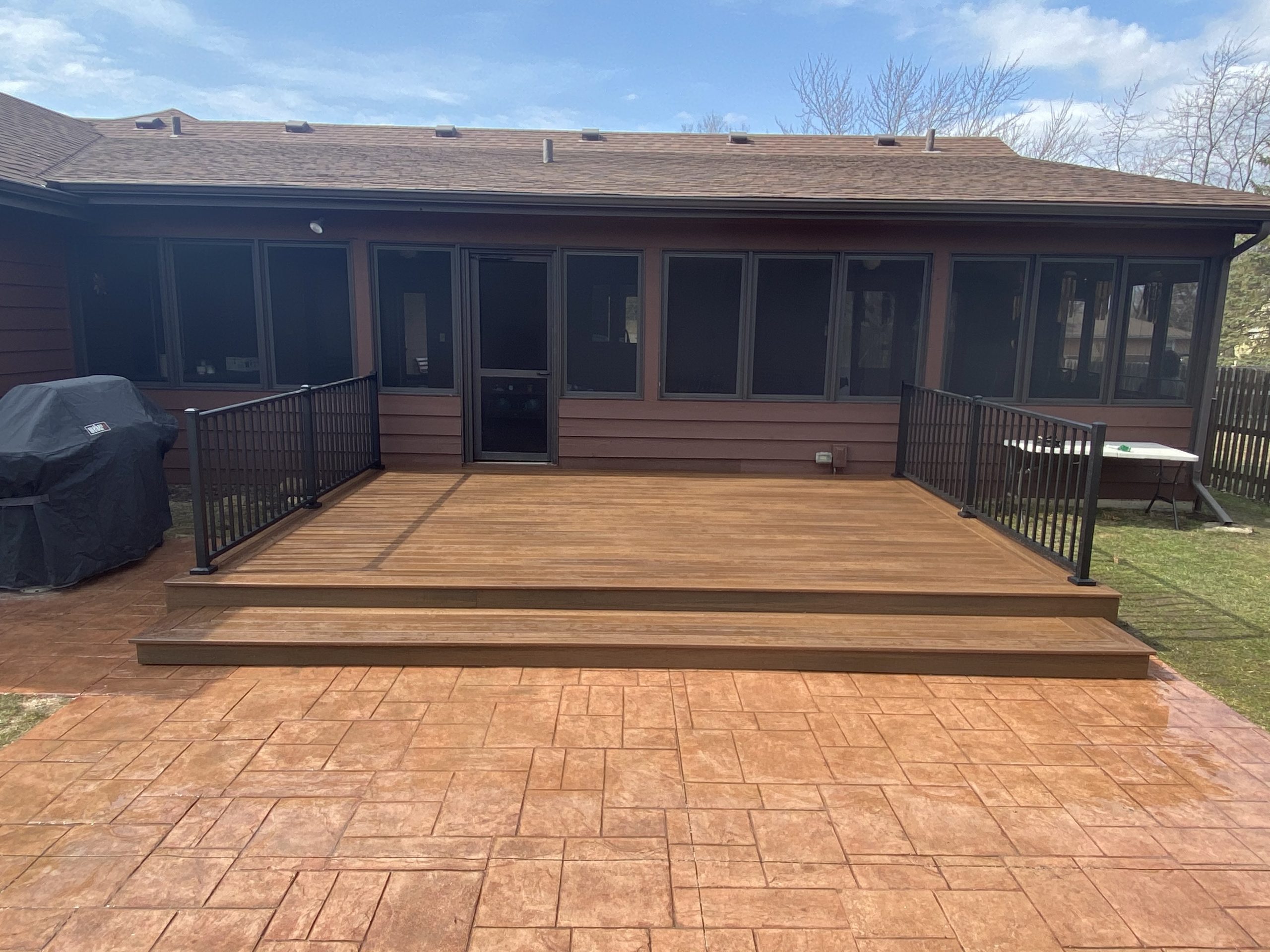 large composite deck with wide steps